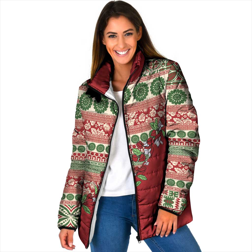 Fiji Marau na Kerisimasi Padded Jacket Red Tagimoucia Tapa Masi Tribal LT9 Women Red - Polynesian Pride