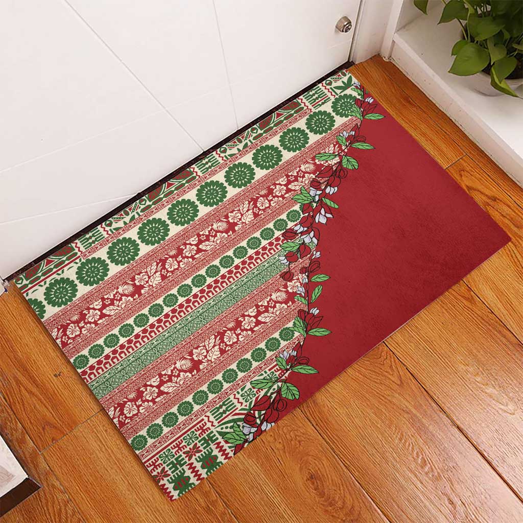 Fiji Marau na Kerisimasi Rubber Doormat Red Tagimoucia Tapa Masi Tribal LT9 - Polynesian Pride