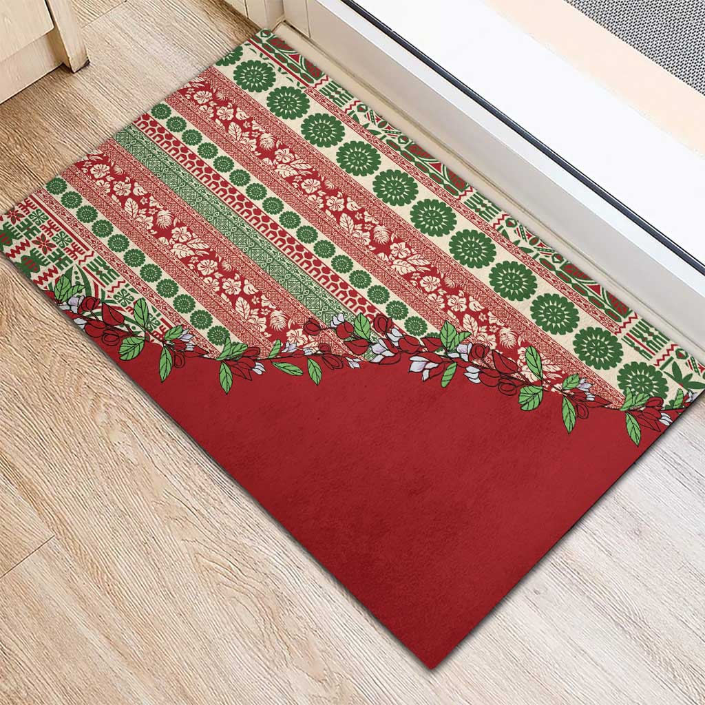 Fiji Marau na Kerisimasi Rubber Doormat Red Tagimoucia Tapa Masi Tribal LT9 - Polynesian Pride