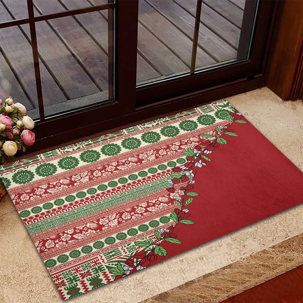 Fiji Marau na Kerisimasi Rubber Doormat Red Tagimoucia Tapa Masi Tribal LT9 - Polynesian Pride