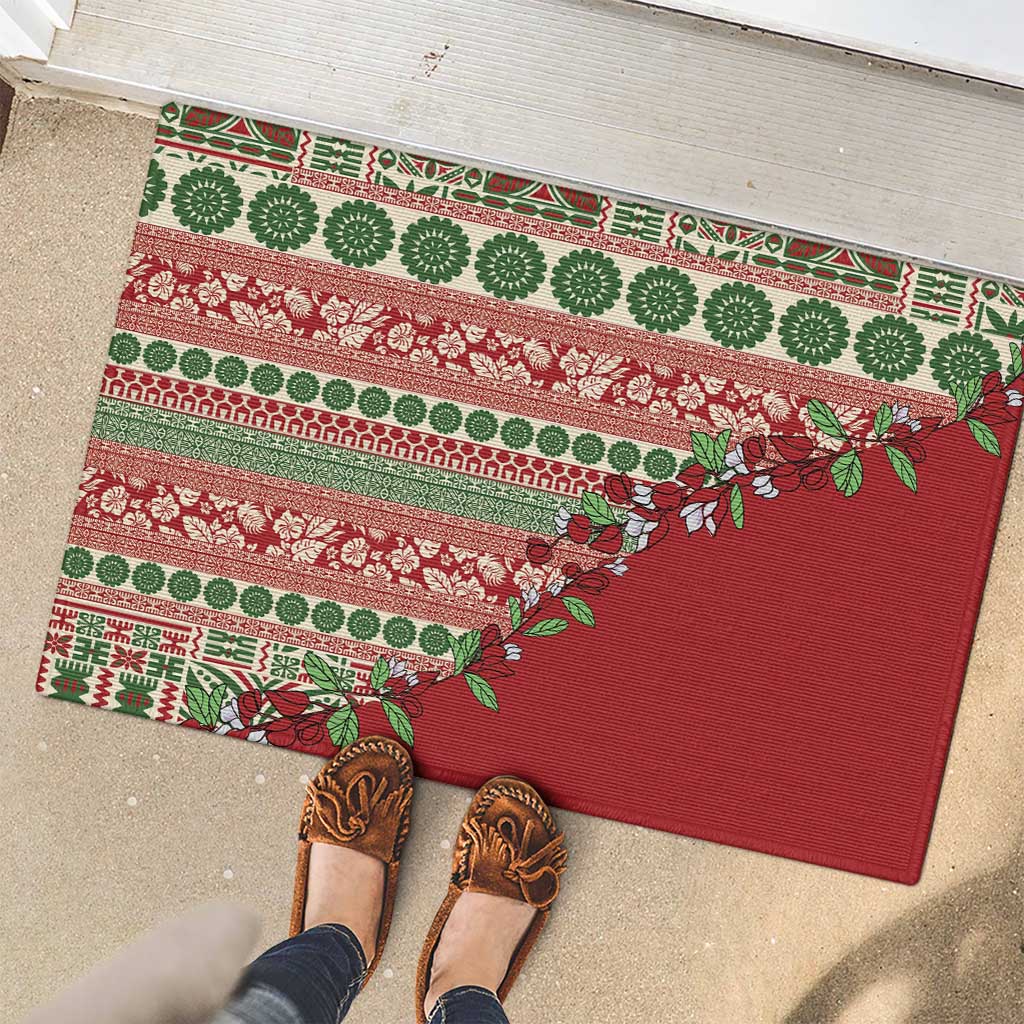 Fiji Marau na Kerisimasi Rubber Doormat Red Tagimoucia Tapa Masi Tribal LT9 - Polynesian Pride