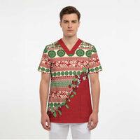 Fiji Marau na Kerisimasi Scrub Top Red Tagimoucia Tapa Masi Tribal - Polynesian Pride