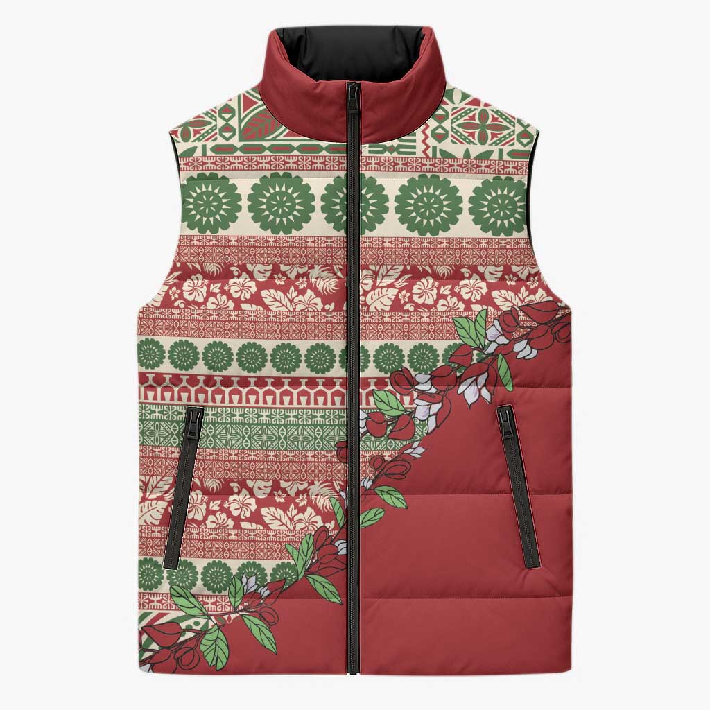Fiji Marau na Kerisimasi Sleeveless Puffer Jacket Red Tagimoucia Tapa Masi Tribal LT9 Unisex Red - Polynesian Pride