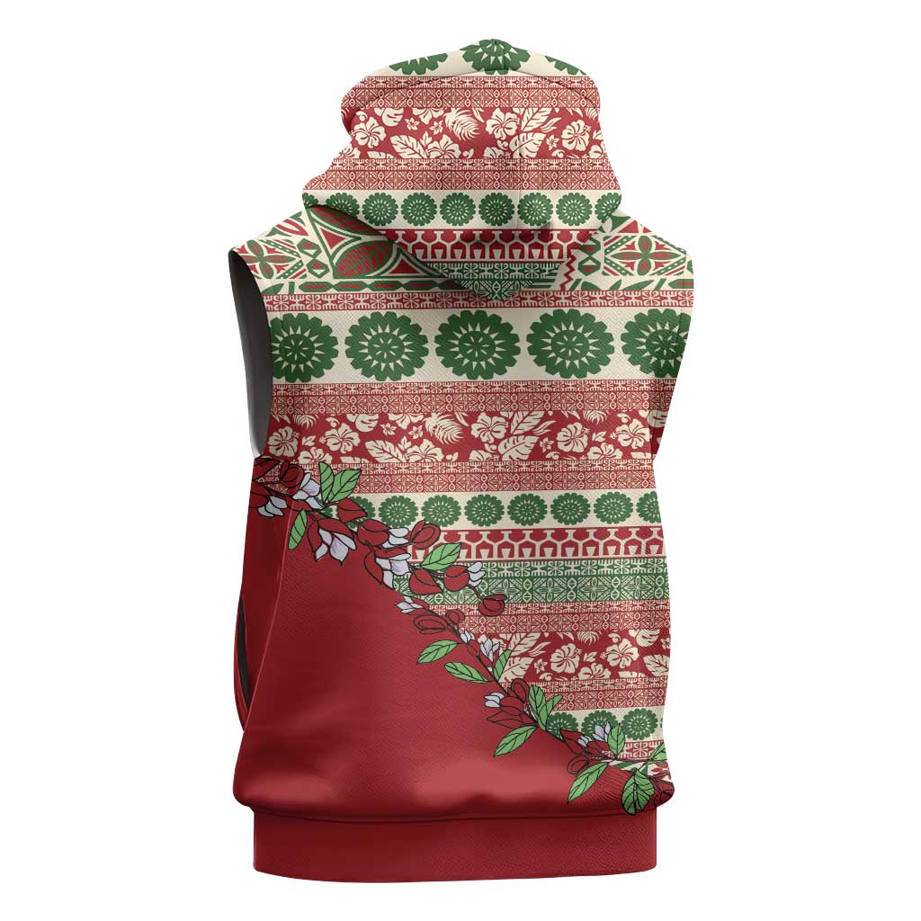 Fiji Marau na Kerisimasi Sleeveless Zip Hoodie Red Tagimoucia Tapa Masi Tribal - Polynesian Pride