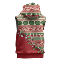 Fiji Marau na Kerisimasi Sleeveless Zip Hoodie Red Tagimoucia Tapa Masi Tribal - Polynesian Pride