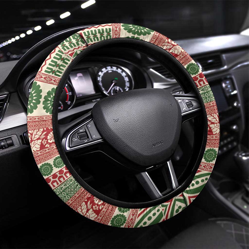 Fiji Marau na Kerisimasi Steering Wheel Cover Red Tagimoucia Tapa Masi Tribal LT9 Universal Fit Red - Polynesian Pride