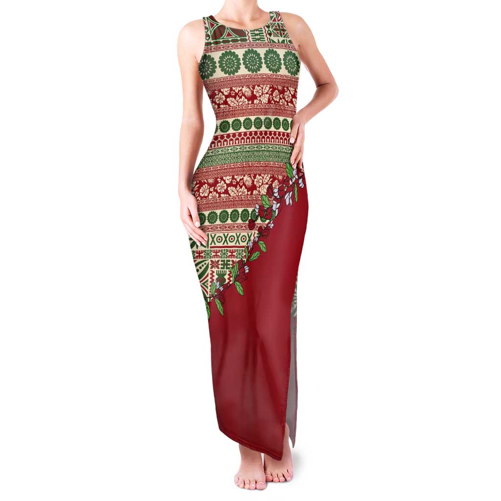 Fiji Marau na Kerisimasi Tank Maxi Dress Red Tagimoucia Tapa Masi Tribal - Polynesian Pride