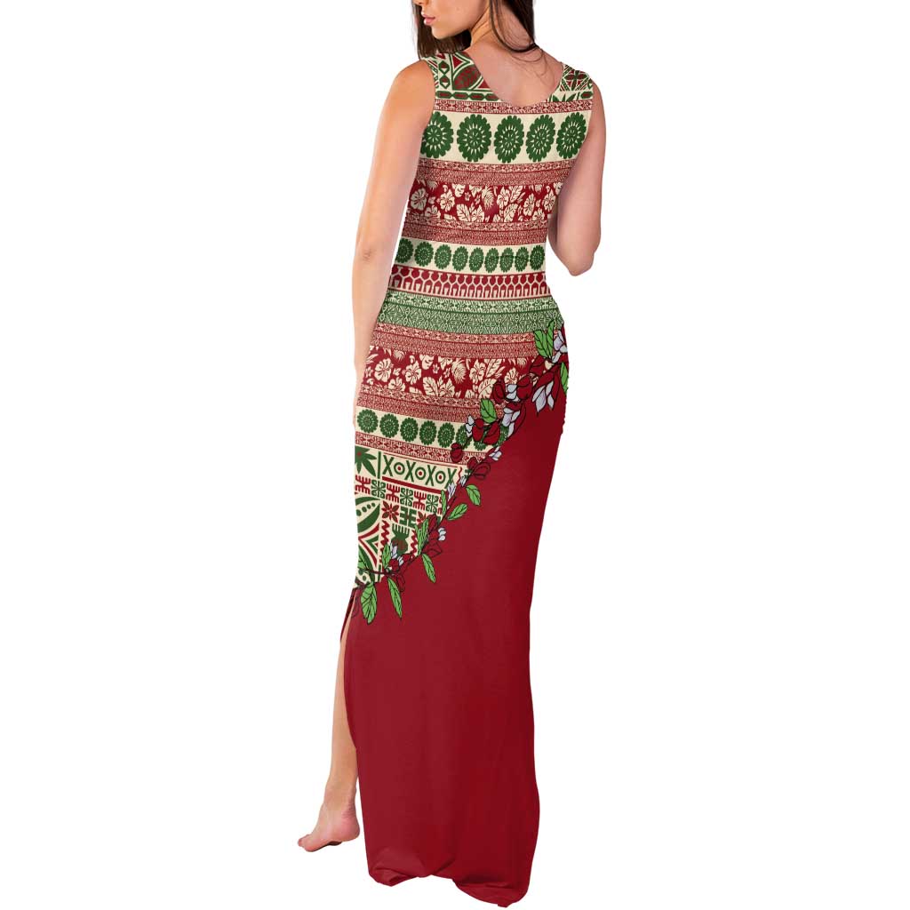 Fiji Marau na Kerisimasi Tank Maxi Dress Red Tagimoucia Tapa Masi Tribal - Polynesian Pride