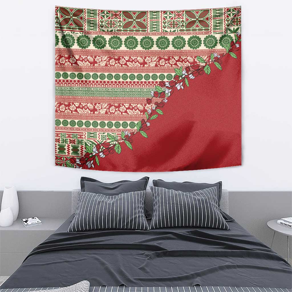 Fiji Marau na Kerisimasi Tapestry Red Tagimoucia Tapa Masi Tribal - Polynesian Pride