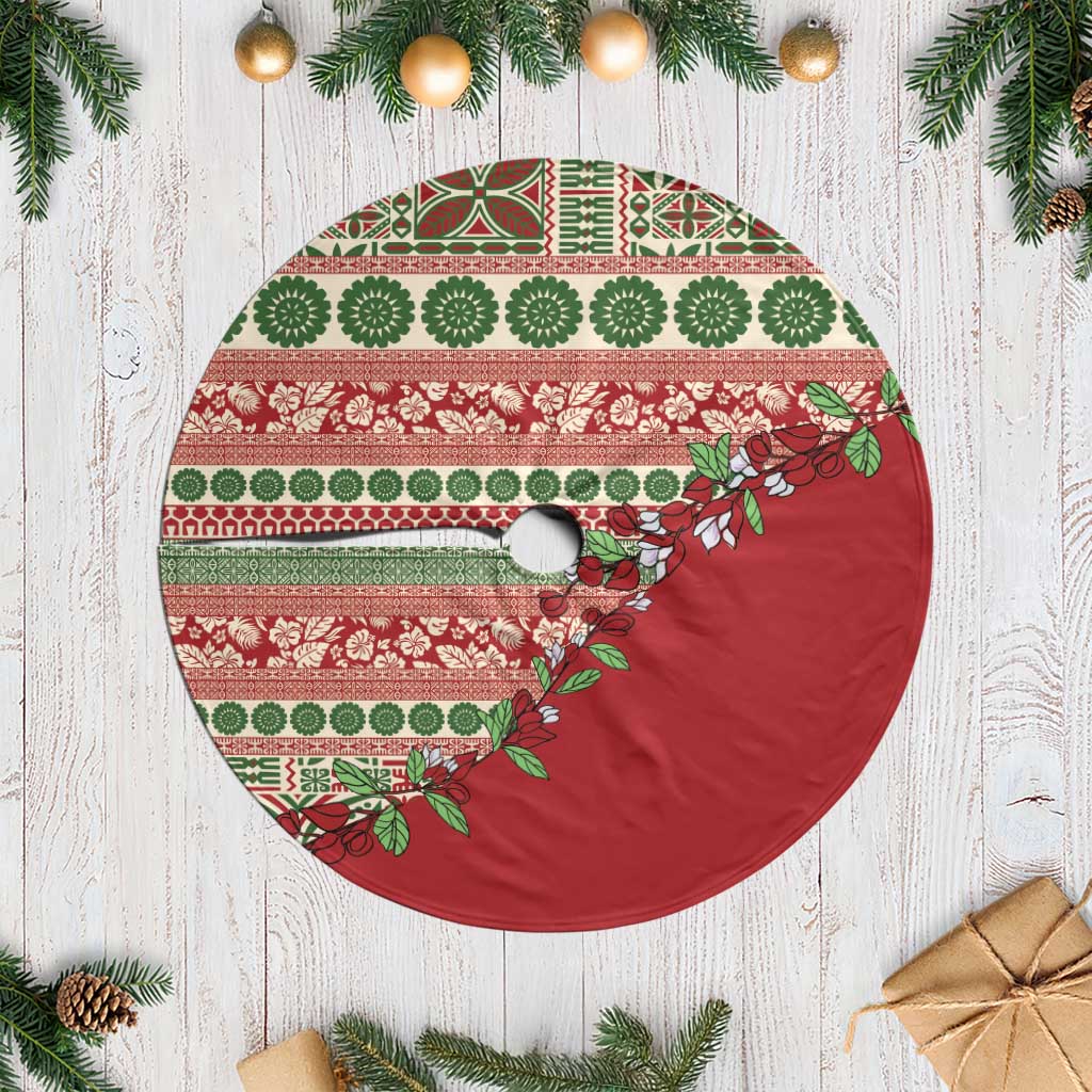 Fiji Marau na Kerisimasi Tree Skirt Red Tagimoucia Tapa Masi Tribal LT9 Casual Red - Polynesian Pride