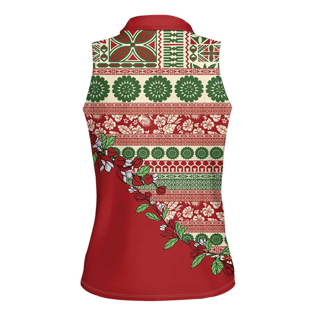 Fiji Marau na Kerisimasi Women Sleeveless Polo Shirt Red Tagimoucia Tapa Masi Tribal - Polynesian Pride