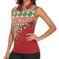 Fiji Marau na Kerisimasi Women Sleeveless Polo Shirt Red Tagimoucia Tapa Masi Tribal - Polynesian Pride
