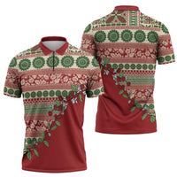 Fiji Marau na Kerisimasi Zipper Polo Shirt Red Tagimoucia Tapa Masi Tribal - Polynesian Pride