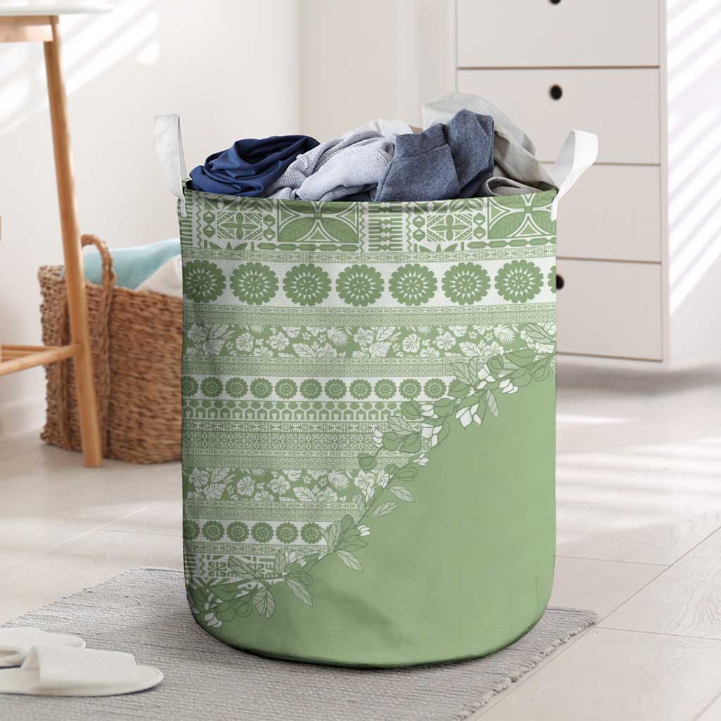 Fiji Marau na Kerisimasi Laundry Basket Sage Green Tagimoucia Tapa Masi Tribal LT9 Green - Polynesian Pride