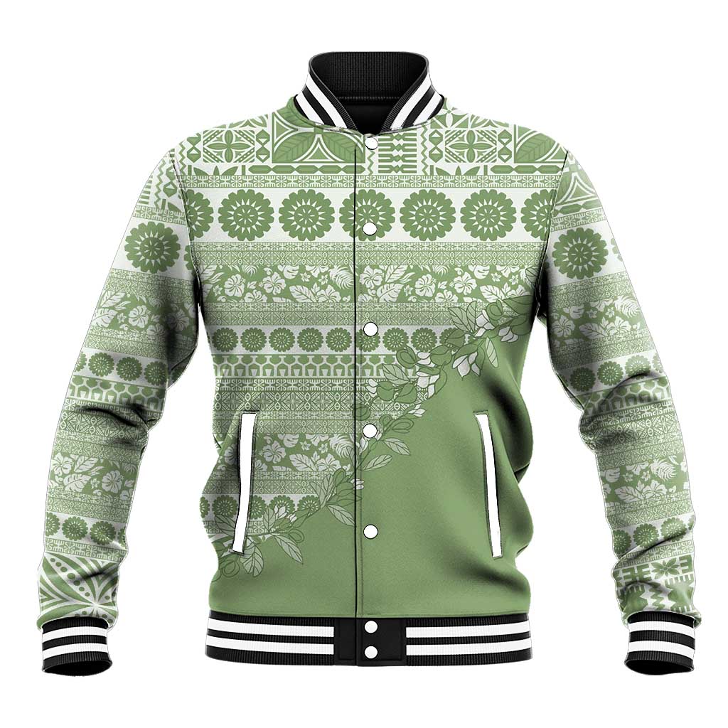 Fiji Marau na Kerisimasi Baseball Jacket Sage Green Tagimoucia Tapa Masi Tribal LT9 Unisex Green - Polynesian Pride
