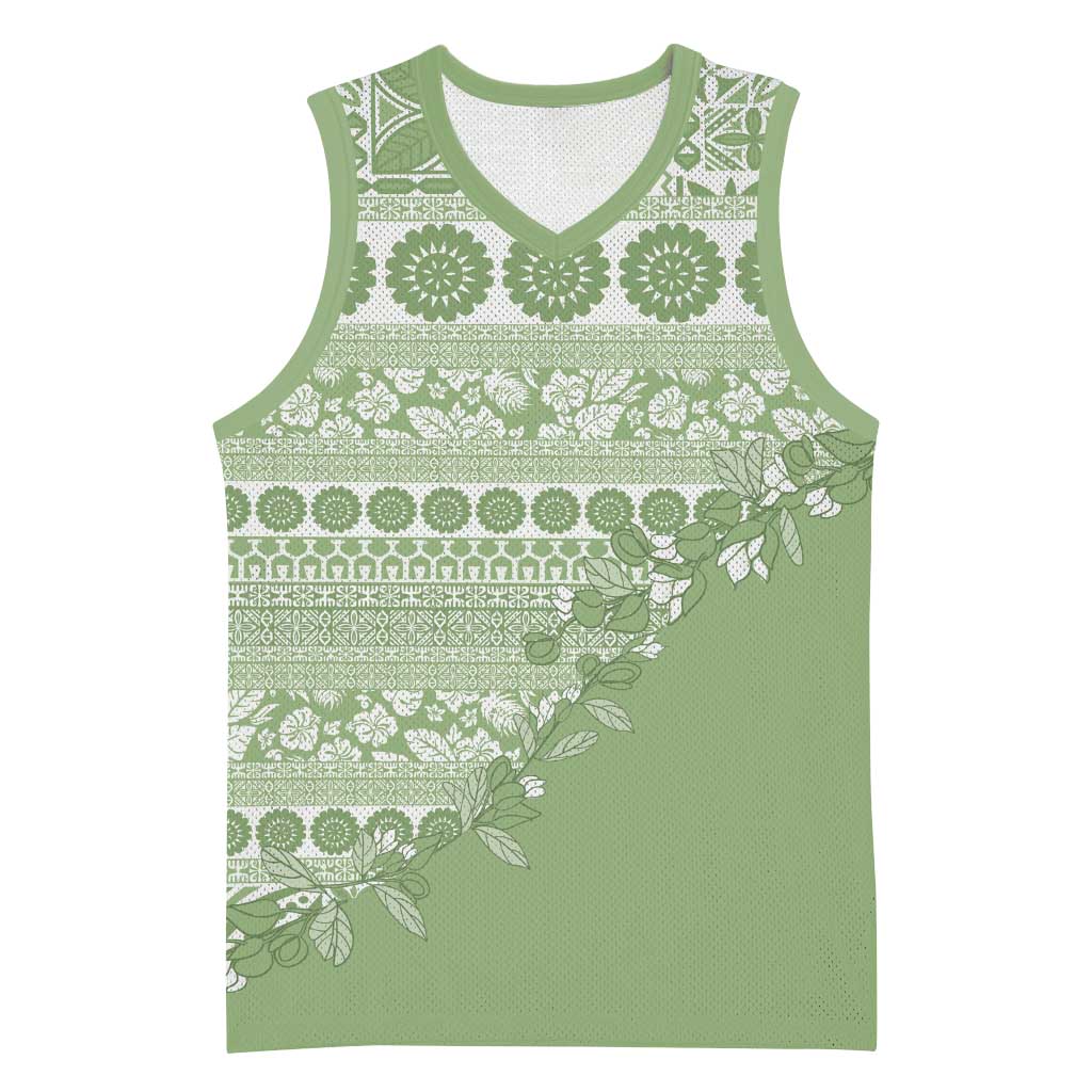 Fiji Marau na Kerisimasi Basketball Jersey Sage Green Tagimoucia Tapa Masi Tribal LT9 Unisex Green - Polynesian Pride