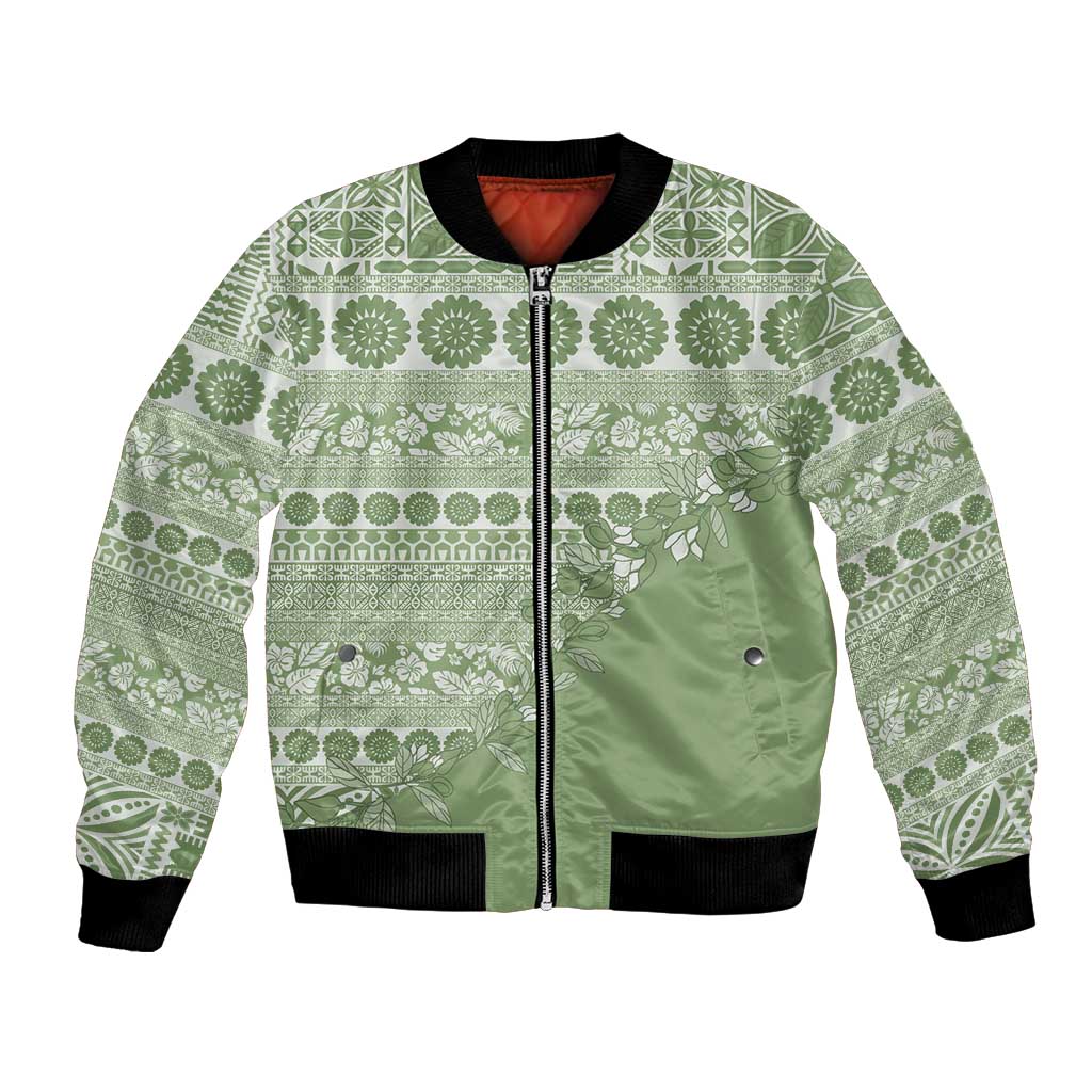 Fiji Marau na Kerisimasi Bomber Jacket Sage Green Tagimoucia Tapa Masi Tribal LT9 Unisex Green - Polynesian Pride