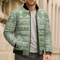Fiji Marau na Kerisimasi Bomber Puffer Jacket Sage Green Tagimoucia Tapa Masi Tribal LT9 - Polynesian Pride