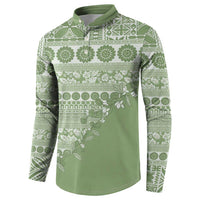 Fiji Marau na Kerisimasi Button Sweatshirt Sage Green Tagimoucia Tapa Masi Tribal LT9 - Polynesian Pride
