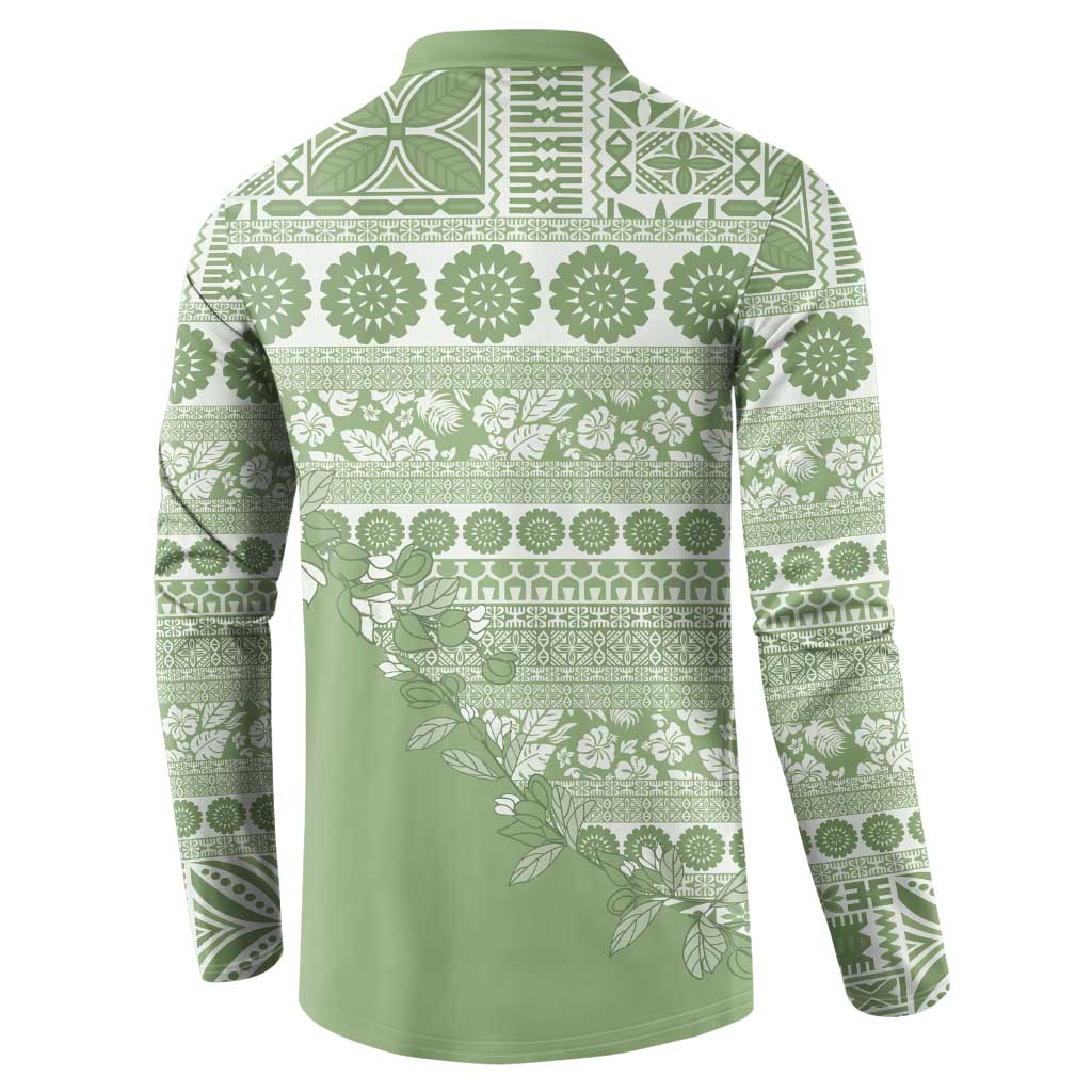 Fiji Marau na Kerisimasi Button Sweatshirt Sage Green Tagimoucia Tapa Masi Tribal LT9 - Polynesian Pride