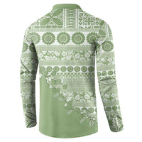 Fiji Marau na Kerisimasi Button Sweatshirt Sage Green Tagimoucia Tapa Masi Tribal LT9 - Polynesian Pride