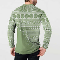 Fiji Marau na Kerisimasi Button Sweatshirt Sage Green Tagimoucia Tapa Masi Tribal LT9 - Polynesian Pride