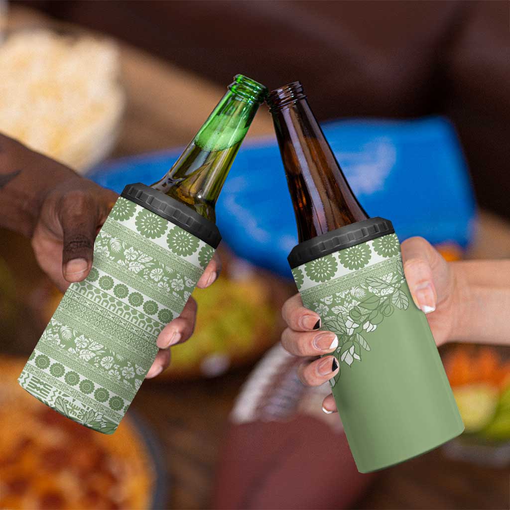 Fiji Marau na Kerisimasi 4 in 1 Can Cooler Tumbler Sage Green Tagimoucia Tapa Masi Tribal - Polynesian Pride