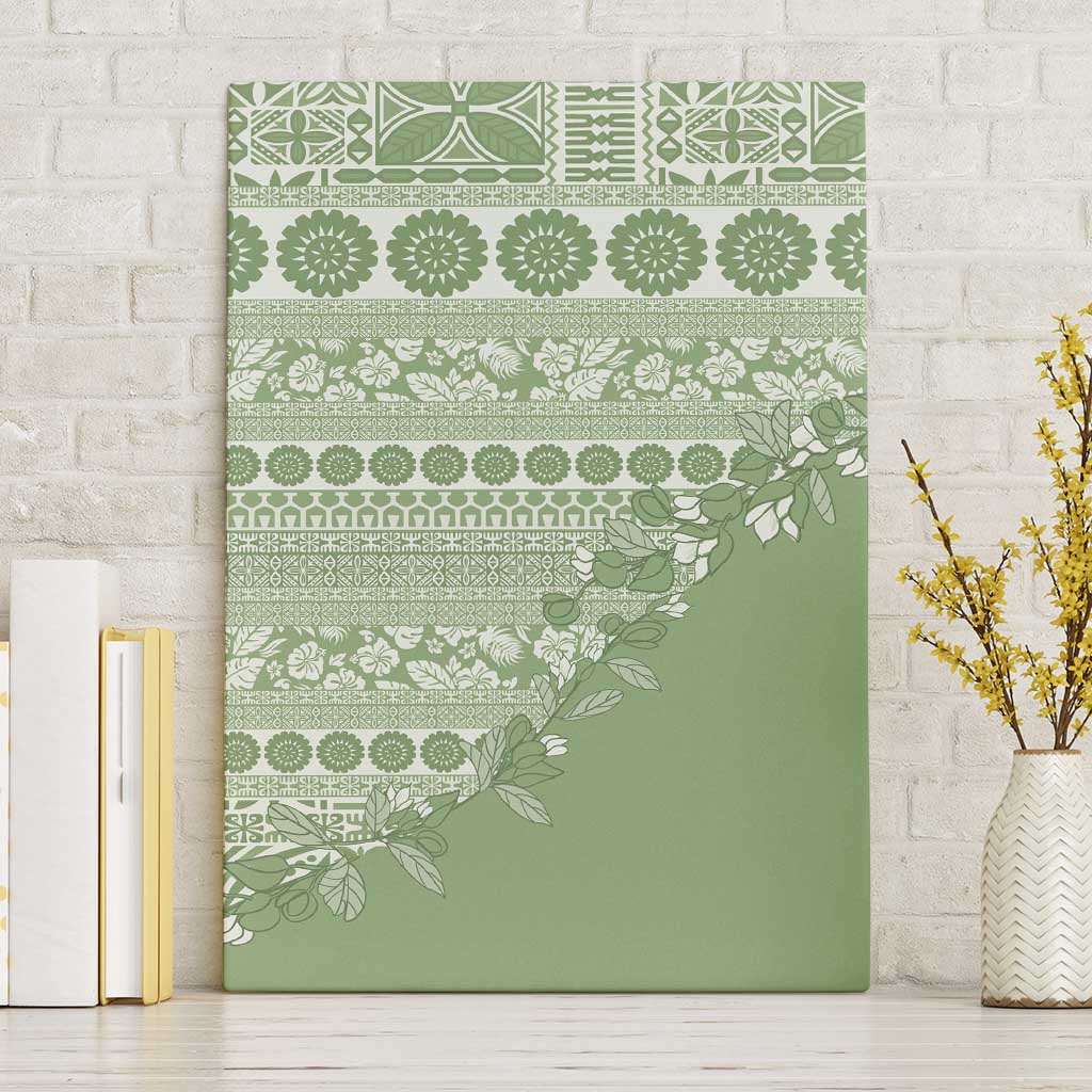 Fiji Marau na Kerisimasi Canvas Wall Art Sage Green Tagimoucia Tapa Masi Tribal - Polynesian Pride