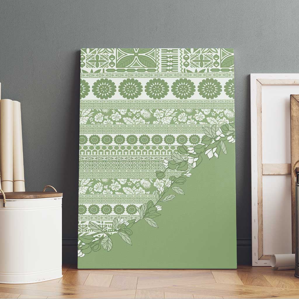 Fiji Marau na Kerisimasi Canvas Wall Art Sage Green Tagimoucia Tapa Masi Tribal - Polynesian Pride