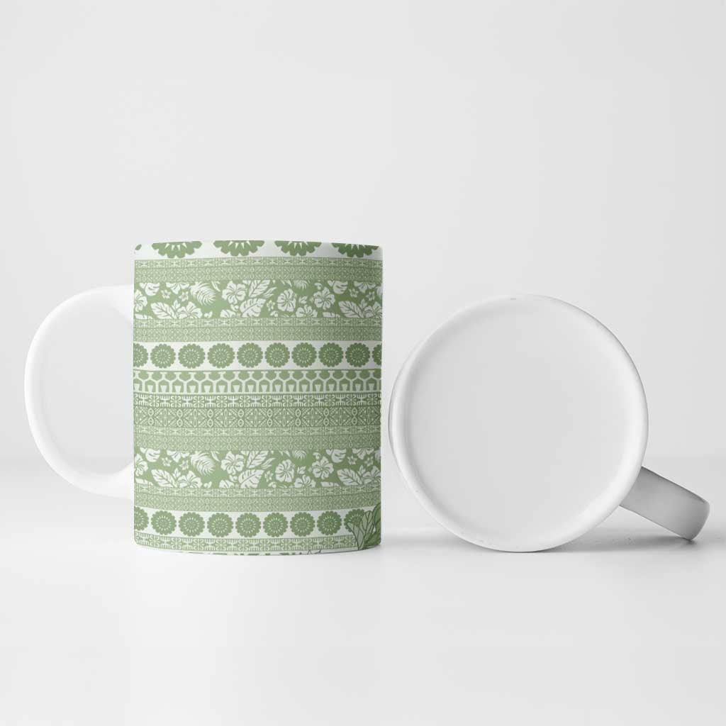 Fiji Marau na Kerisimasi Ceramic Mug Sage Green Tagimoucia Tapa Masi Tribal - Polynesian Pride