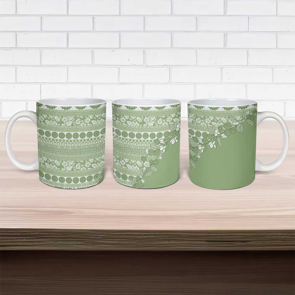 Fiji Marau na Kerisimasi Ceramic Mug Sage Green Tagimoucia Tapa Masi Tribal - Polynesian Pride