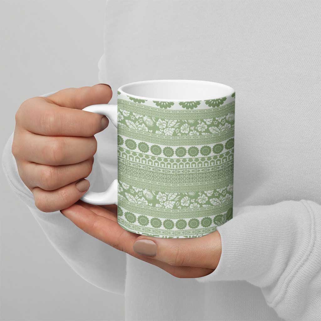 Fiji Marau na Kerisimasi Ceramic Mug Sage Green Tagimoucia Tapa Masi Tribal - Polynesian Pride
