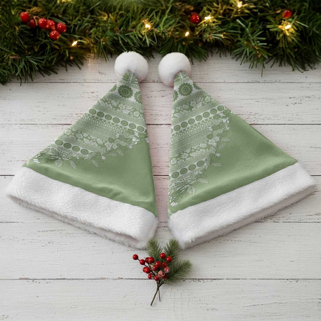 Fiji Marau na Kerisimasi Christmas Santa Hat Sage Green Tagimoucia Tapa Masi Tribal - Polynesian Pride