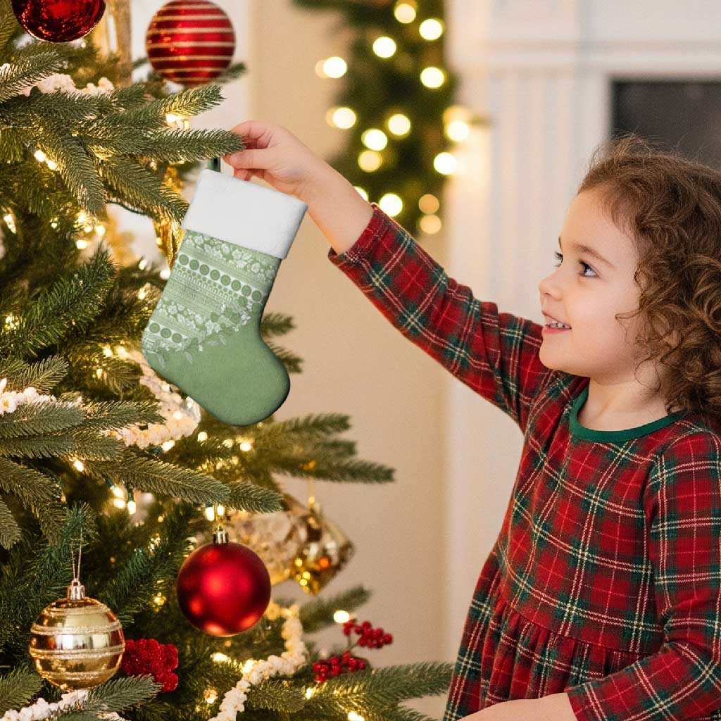 Fiji Marau na Kerisimasi Christmas Stocking Sage Green Tagimoucia Tapa Masi Tribal - Polynesian Pride