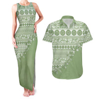 Fiji Marau na Kerisimasi Couples Matching Tank Maxi Dress and Hawaiian Shirt Sage Green Tagimoucia Tapa Masi Tribal - Polynesian Pride