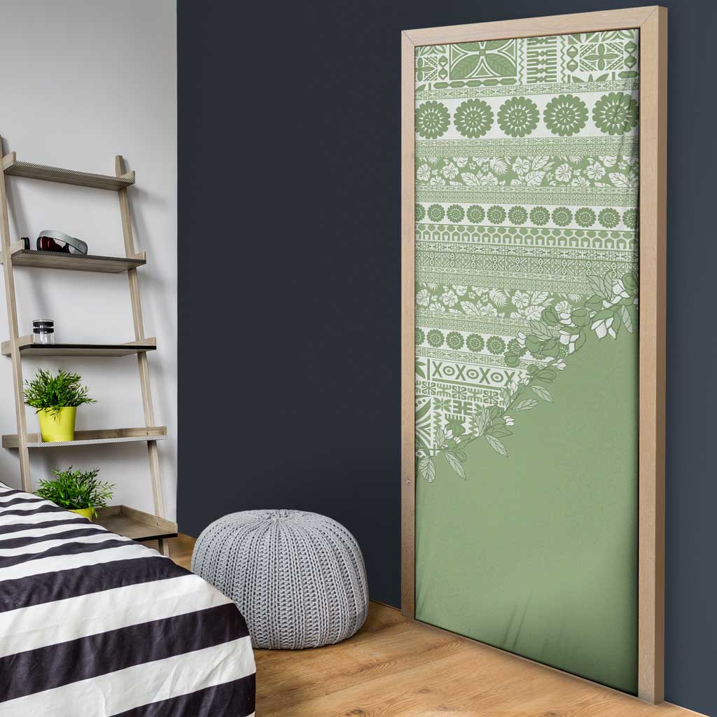 Fiji Marau na Kerisimasi Door Cover Sage Green Tagimoucia Tapa Masi Tribal - Polynesian Pride