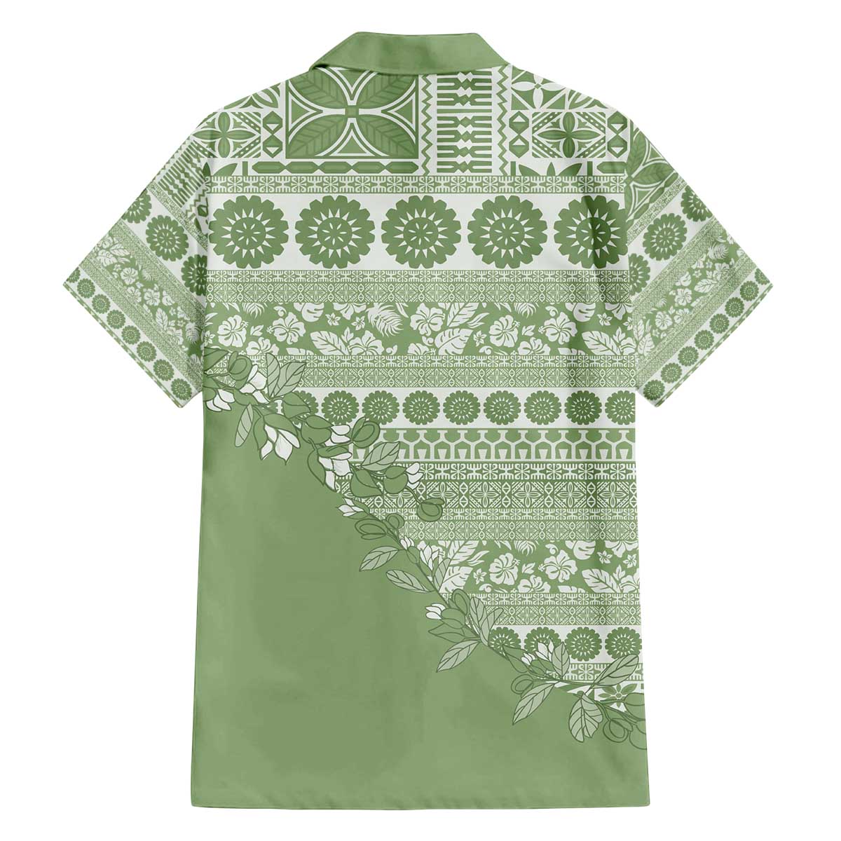 Fiji Marau na Kerisimasi Family Matching Off The Shoulder Long Sleeve Dress and Hawaiian Shirt Sage Green Tagimoucia Tapa Masi Tribal - Polynesian Pride