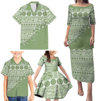 Fiji Marau na Kerisimasi Family Matching Puletasi and Hawaiian Shirt Sage Green Tagimoucia Tapa Masi Tribal - Polynesian Pride