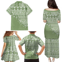 Fiji Marau na Kerisimasi Family Matching Puletasi and Hawaiian Shirt Sage Green Tagimoucia Tapa Masi Tribal - Polynesian Pride