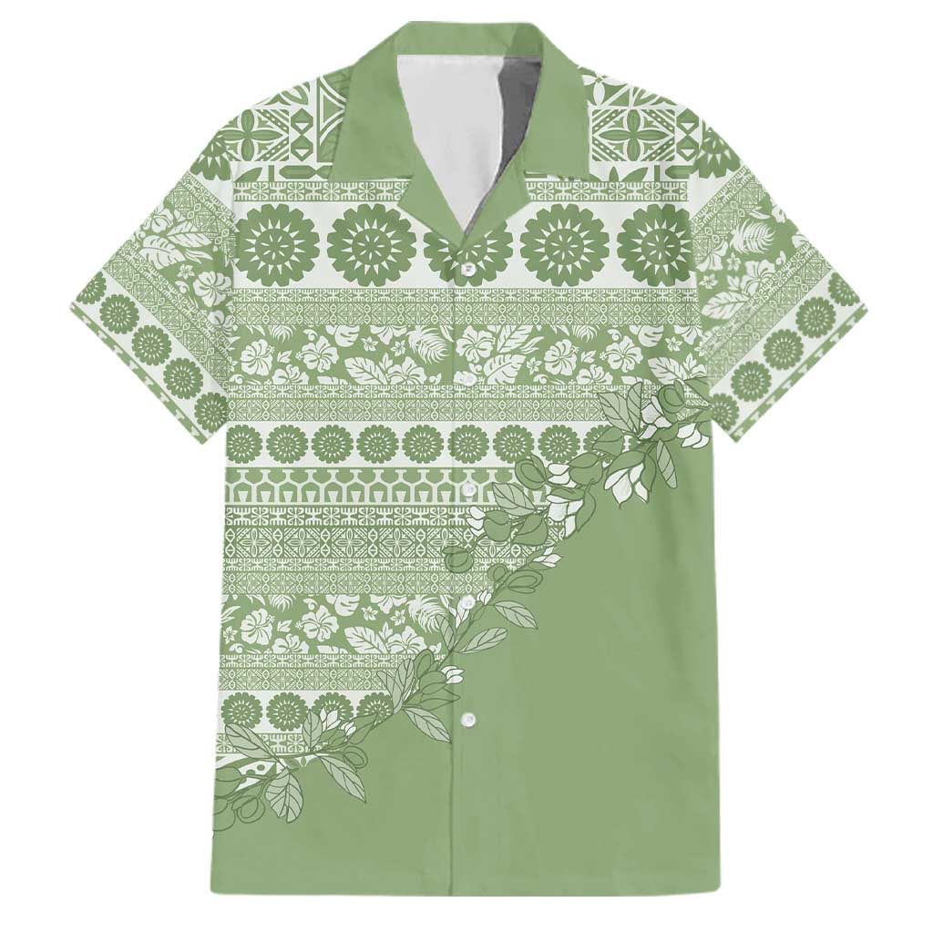 Fiji Marau na Kerisimasi Family Matching Puletasi and Hawaiian Shirt Sage Green Tagimoucia Tapa Masi Tribal - Polynesian Pride