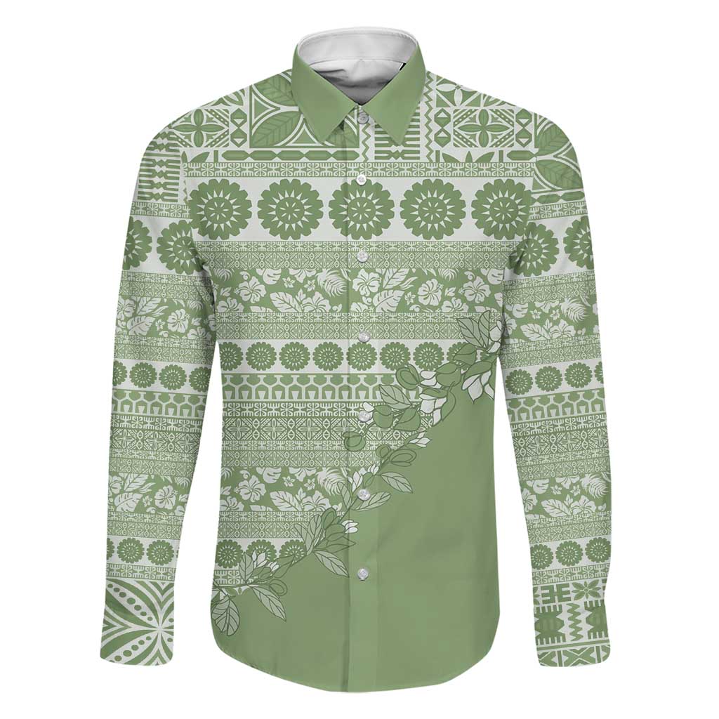Fiji Marau na Kerisimasi Family Matching Puletasi and Hawaiian Shirt Sage Green Tagimoucia Tapa Masi Tribal - Polynesian Pride