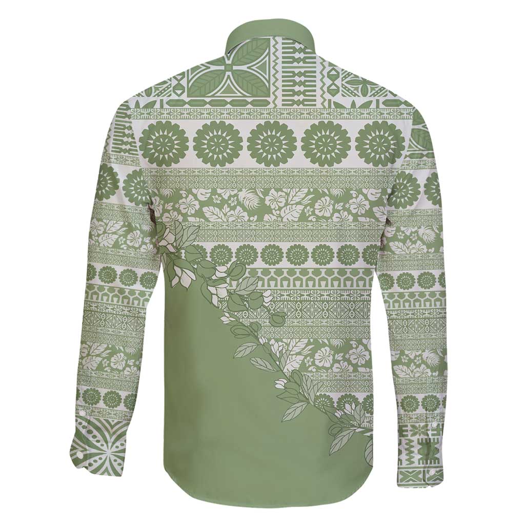 Fiji Marau na Kerisimasi Family Matching Tank Maxi Dress and Hawaiian Shirt Sage Green Tagimoucia Tapa Masi Tribal - Polynesian Pride