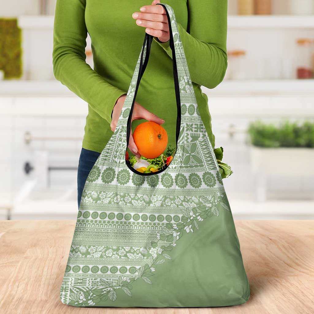 Fiji Marau na Kerisimasi Grocery Bag Sage Green Tagimoucia Tapa Masi Tribal - Polynesian Pride