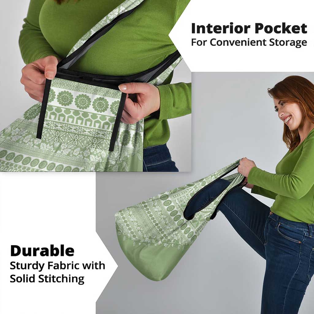 Fiji Marau na Kerisimasi Grocery Bag Sage Green Tagimoucia Tapa Masi Tribal - Polynesian Pride