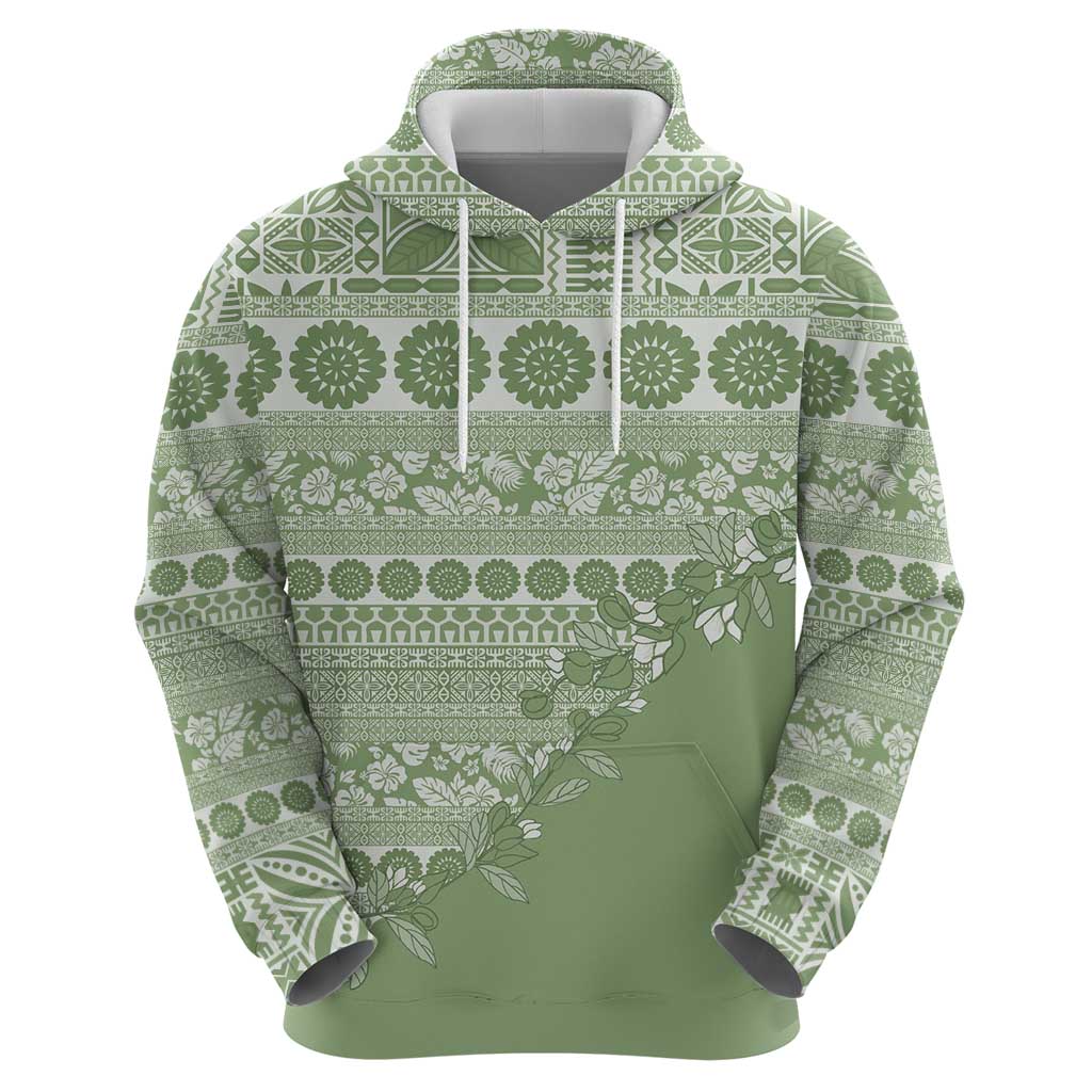 Fiji Marau na Kerisimasi Hoodie Sage Green Tagimoucia Tapa Masi Tribal - Polynesian Pride