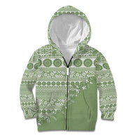 Fiji Marau na Kerisimasi Kid Hoodie Sage Green Tagimoucia Tapa Masi Tribal - Polynesian Pride