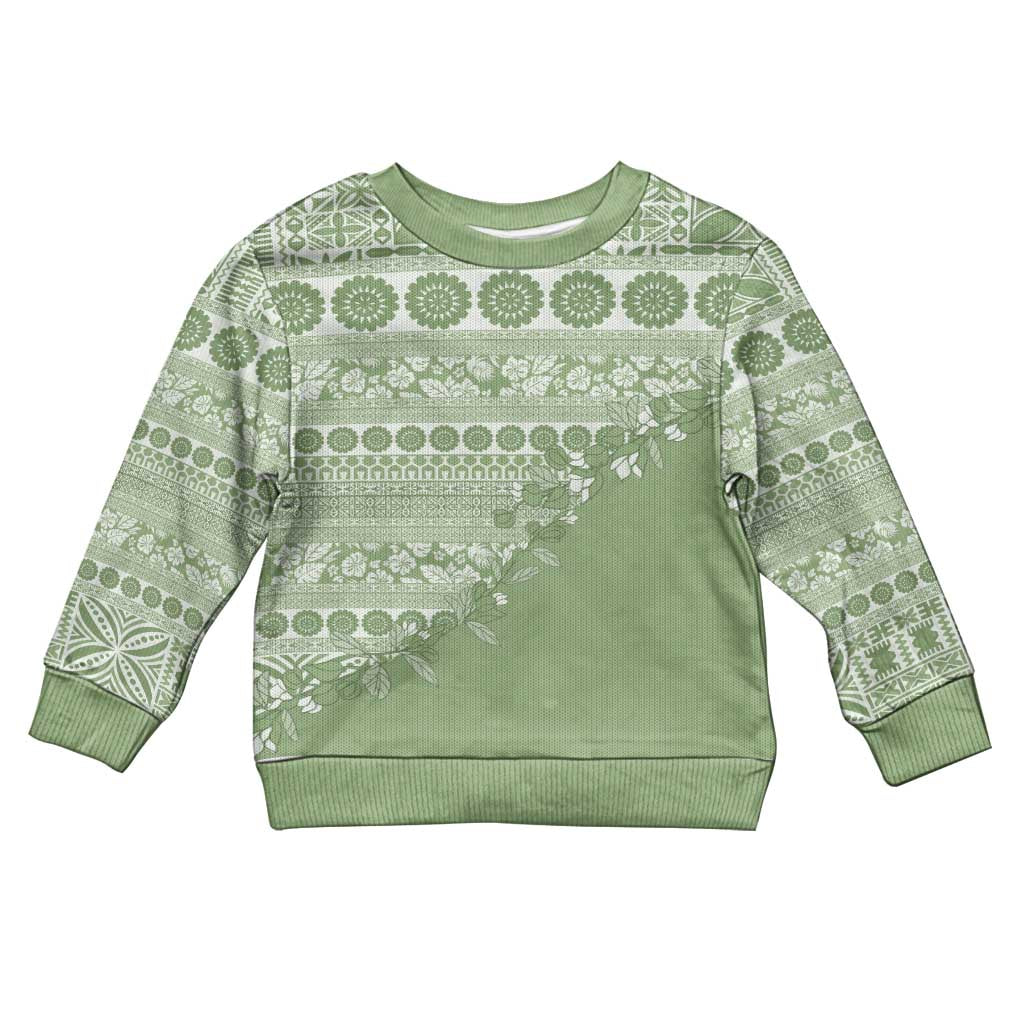 Fiji Marau na Kerisimasi Kid Ugly Christmas Sweater Sage Green Tagimoucia Tapa Masi Tribal LT9 Kid Green - Polynesian Pride
