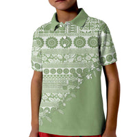 Fiji Marau na Kerisimasi Kid Polo Shirt Sage Green Tagimoucia Tapa Masi Tribal - Polynesian Pride