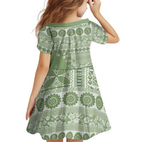 Fiji Marau na Kerisimasi Kid Short Sleeve Dress Sage Green Tagimoucia Tapa Masi Tribal - Polynesian Pride