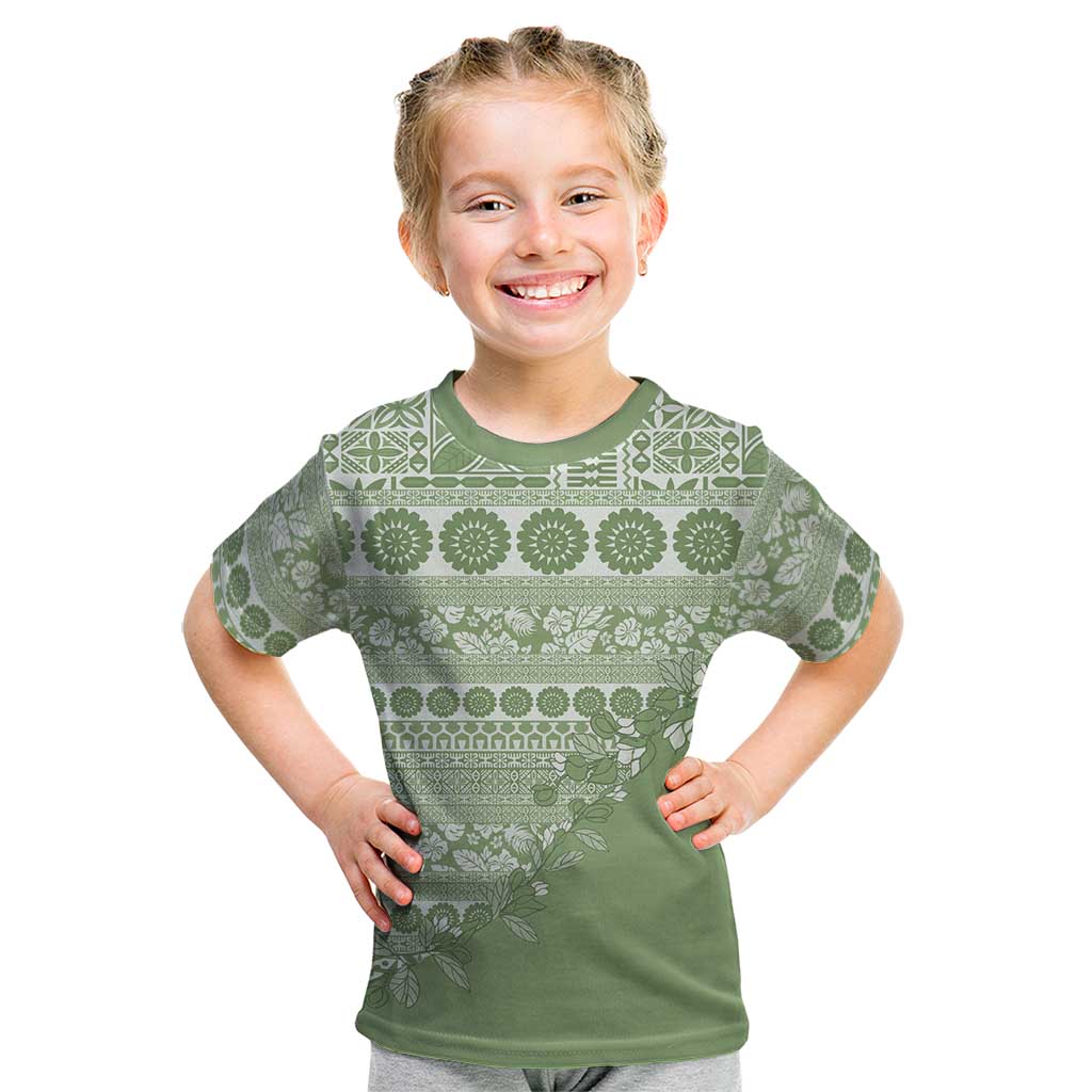 Fiji Marau na Kerisimasi Kid T Shirt Sage Green Tagimoucia Tapa Masi Tribal LT9 Green - Polynesian Pride